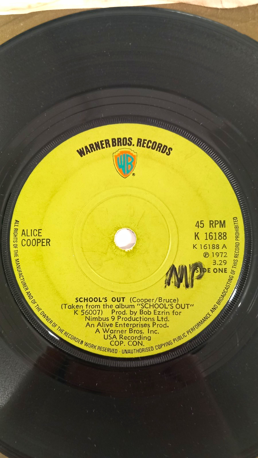 lice Cooper School's Out 7" Vinyl 1972 UK Warner Bros K 16188 Gutter Cat