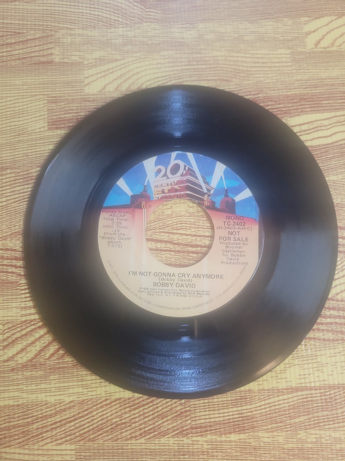 Rock Promo 45 RPM - Bobby David - I'm Not Gonna Cry Anymore / 20th Century Fox 