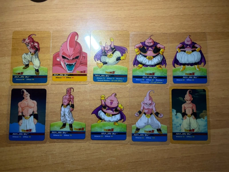 Lotto Majin Bu Dragon Ball Z LaminCards Edibas 10 Carte Originali Vintage Trasformazioni