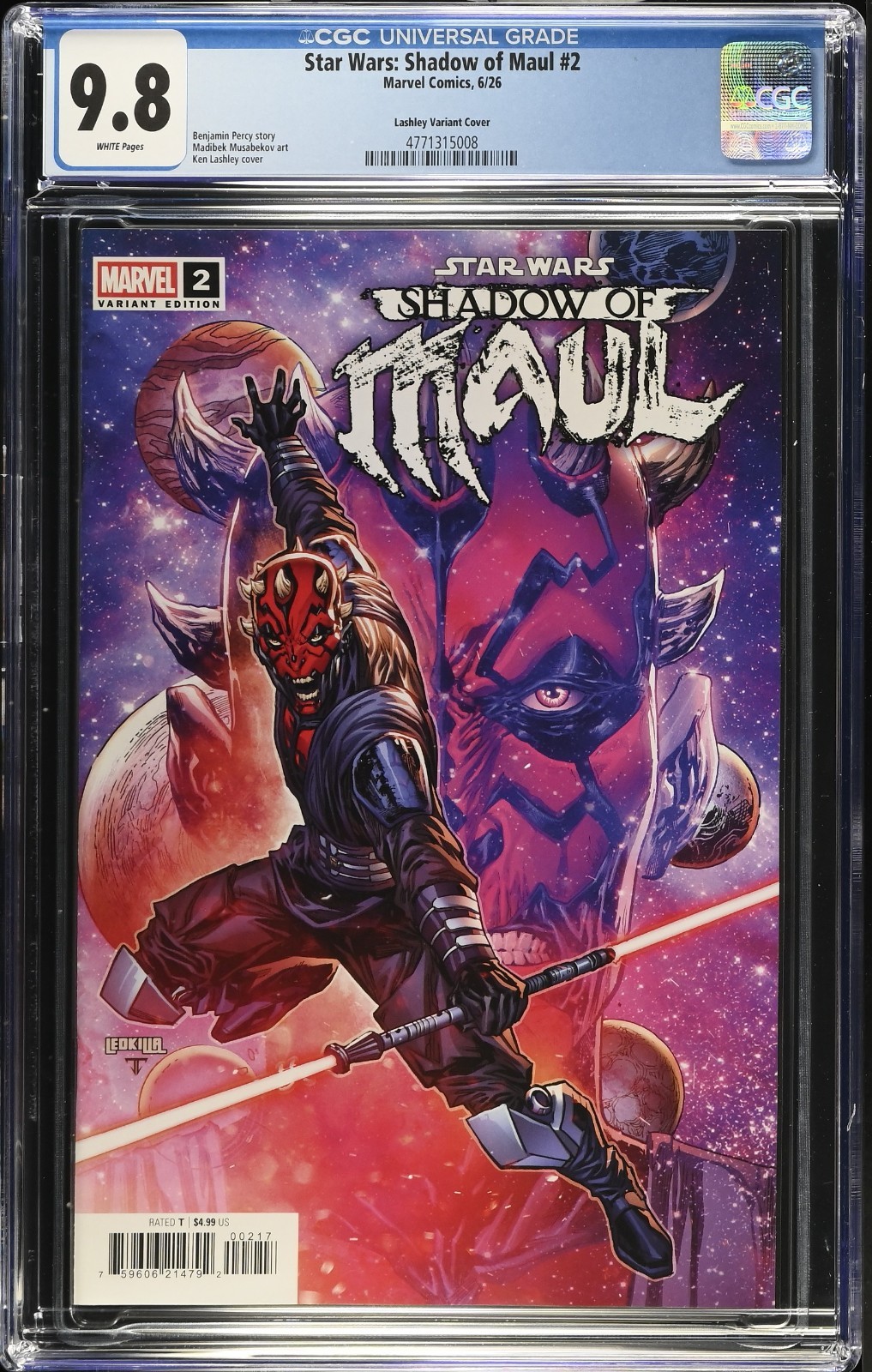 Star Wars Shadow of Maul #2 CGC 9.8 1:25 Ken Lashley variante Marvel 2026 PREVENDITA
