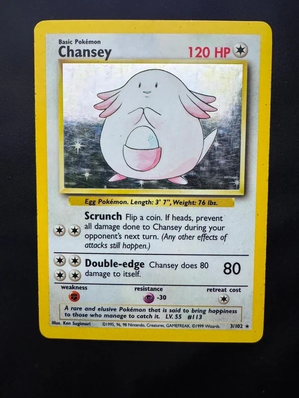 Pokémon card chancey 3/102 holo base set 1999 English