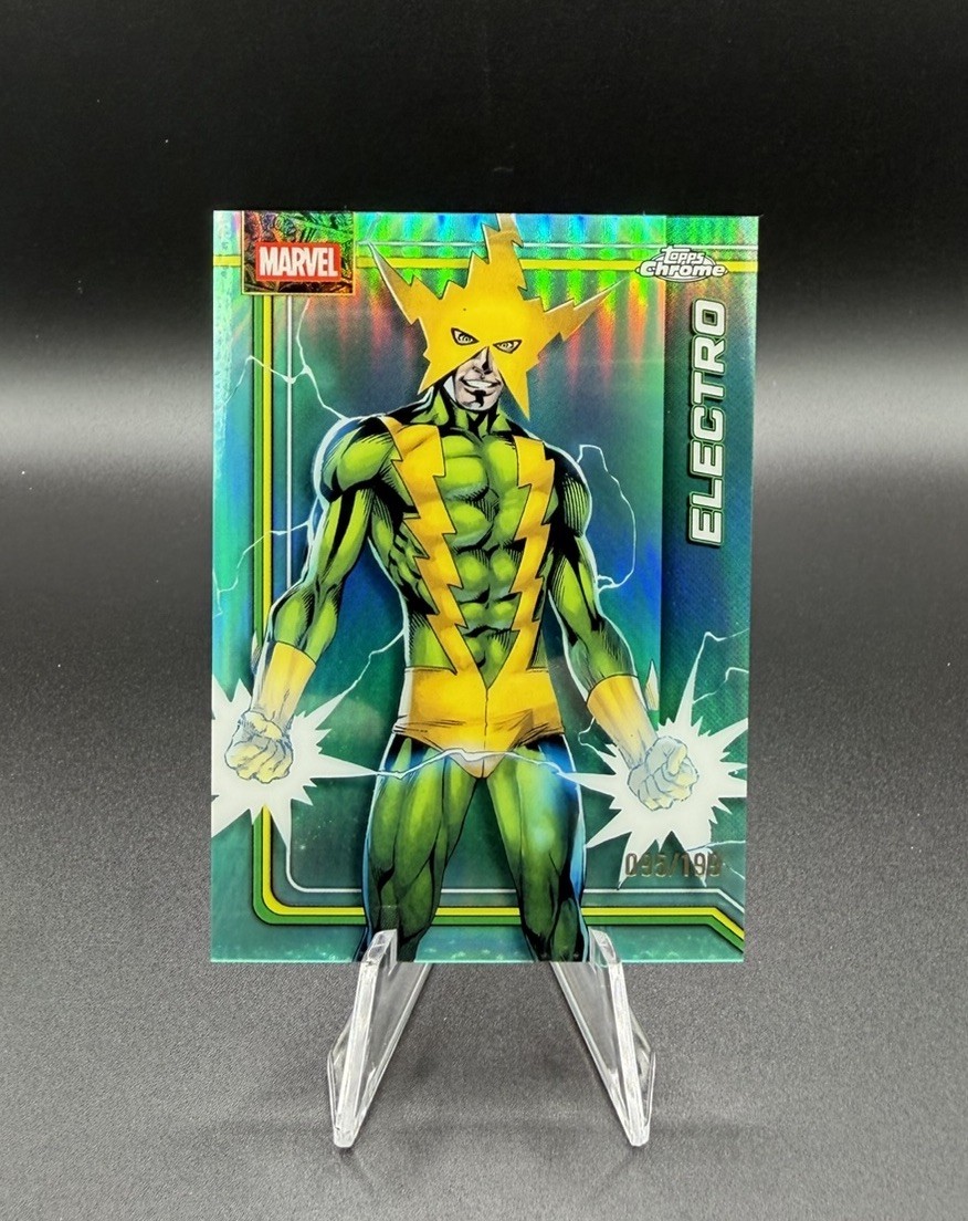 2026 Topps Chrome Marvel Comics Electro Aqua rifrattore #/199
