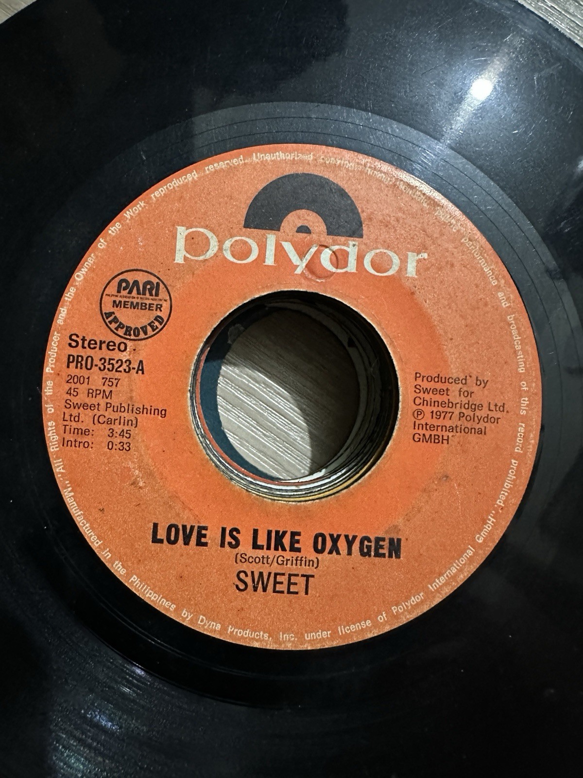 Sweet 45 rpm Philippines 7" Love Is Like Oxygen