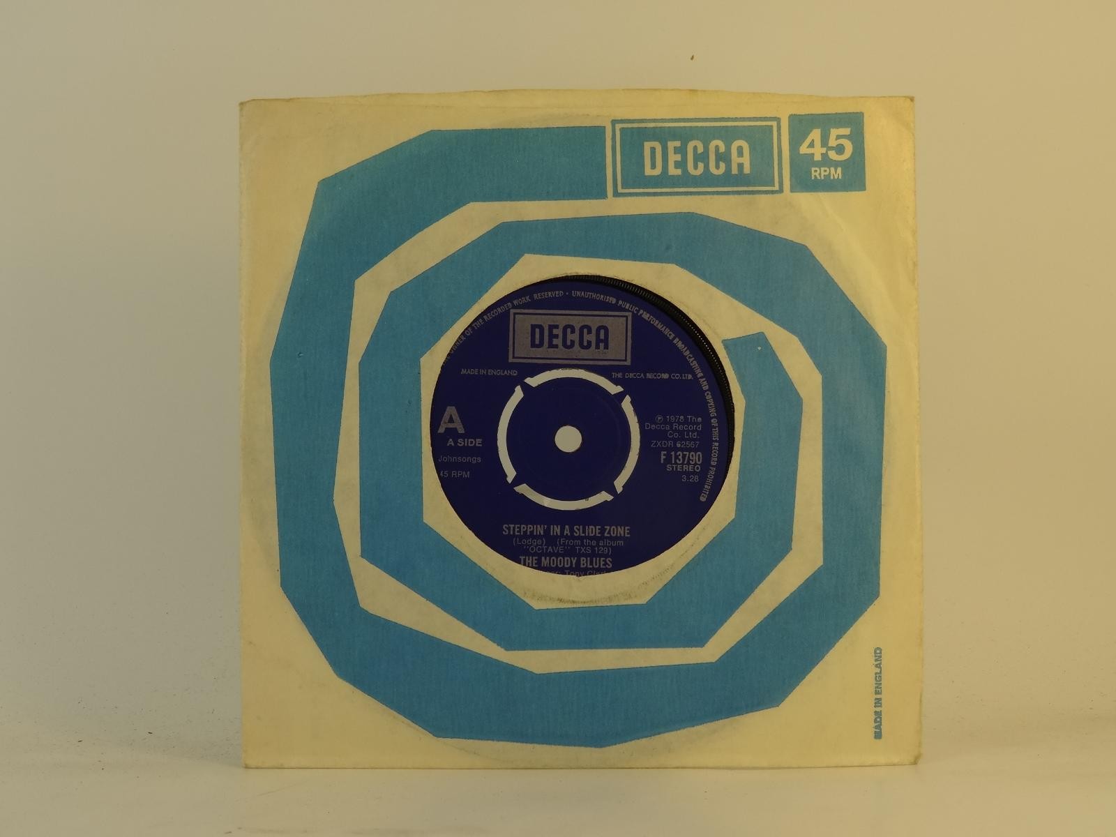 THE MOODY BLUES STEPPIN' IN A SLIDE ZONE (56) 2 Track 7" Single including Compan