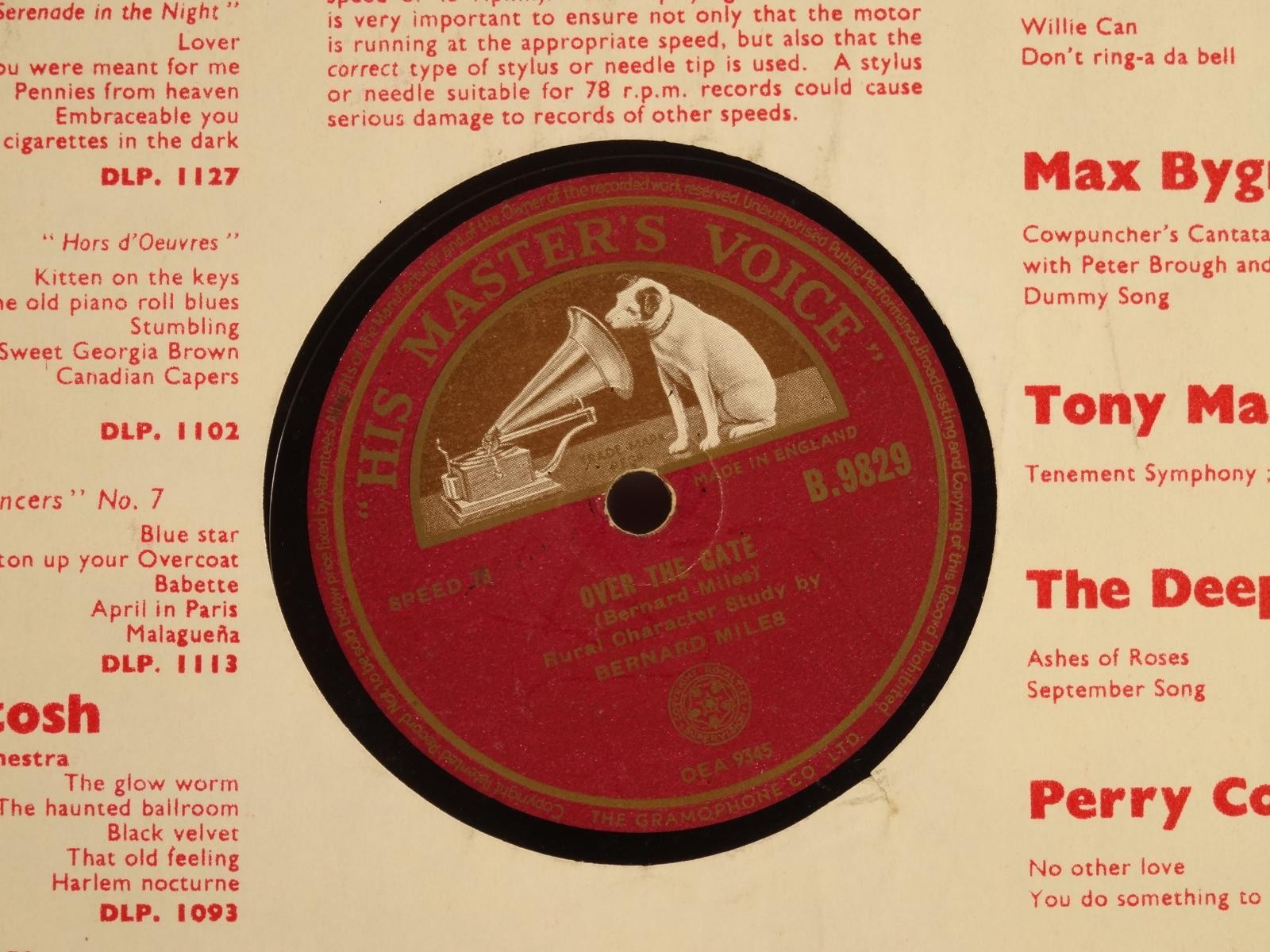 BERNARD MILES OVER THE GATE (409) 78 RPM HMV