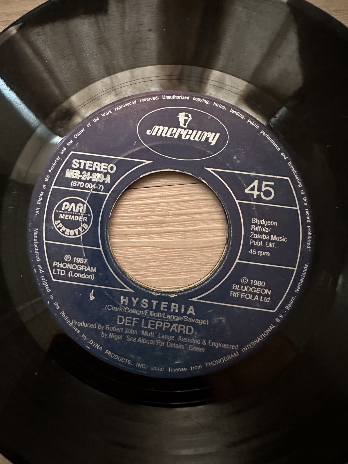 Def Leppard 45 rpm Philippines 7" Hysteria