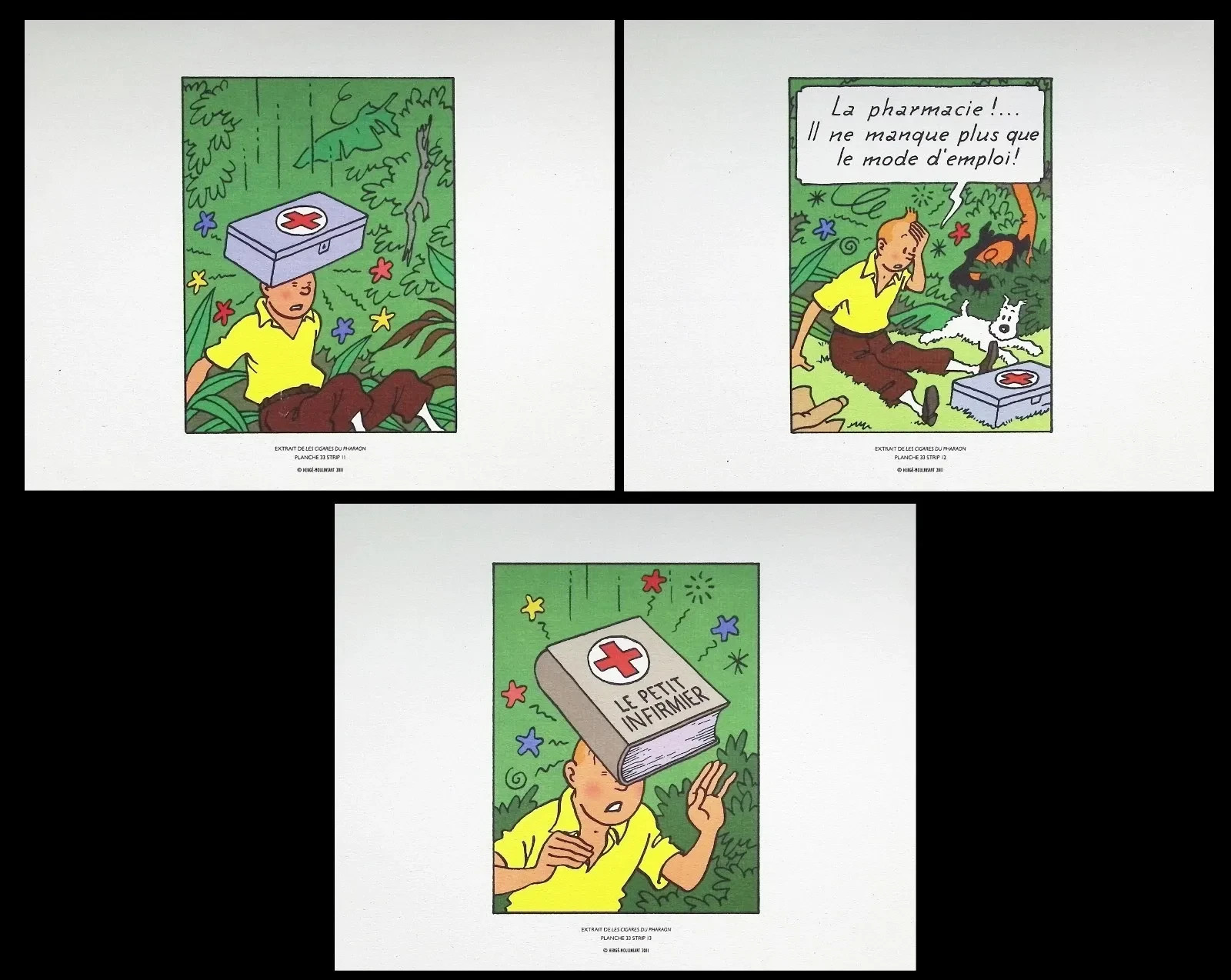 HERGÉ : TINTIN Les Cigares du Pharaon, 3 Lithographies Ex Libris, 2011