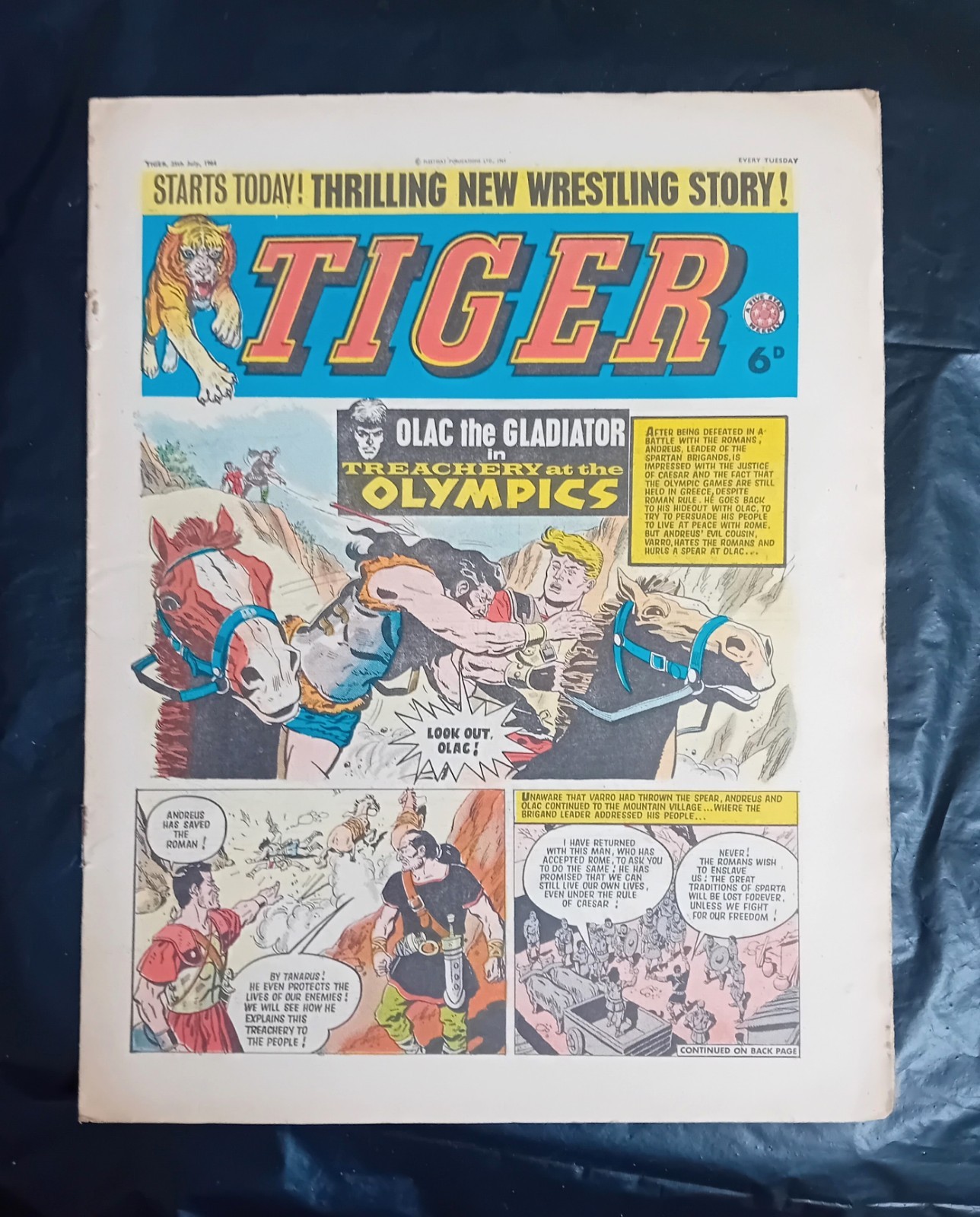 Tiger comic 25th July 1964. Roy of The Rovers/Olac the Gladiator. FN-