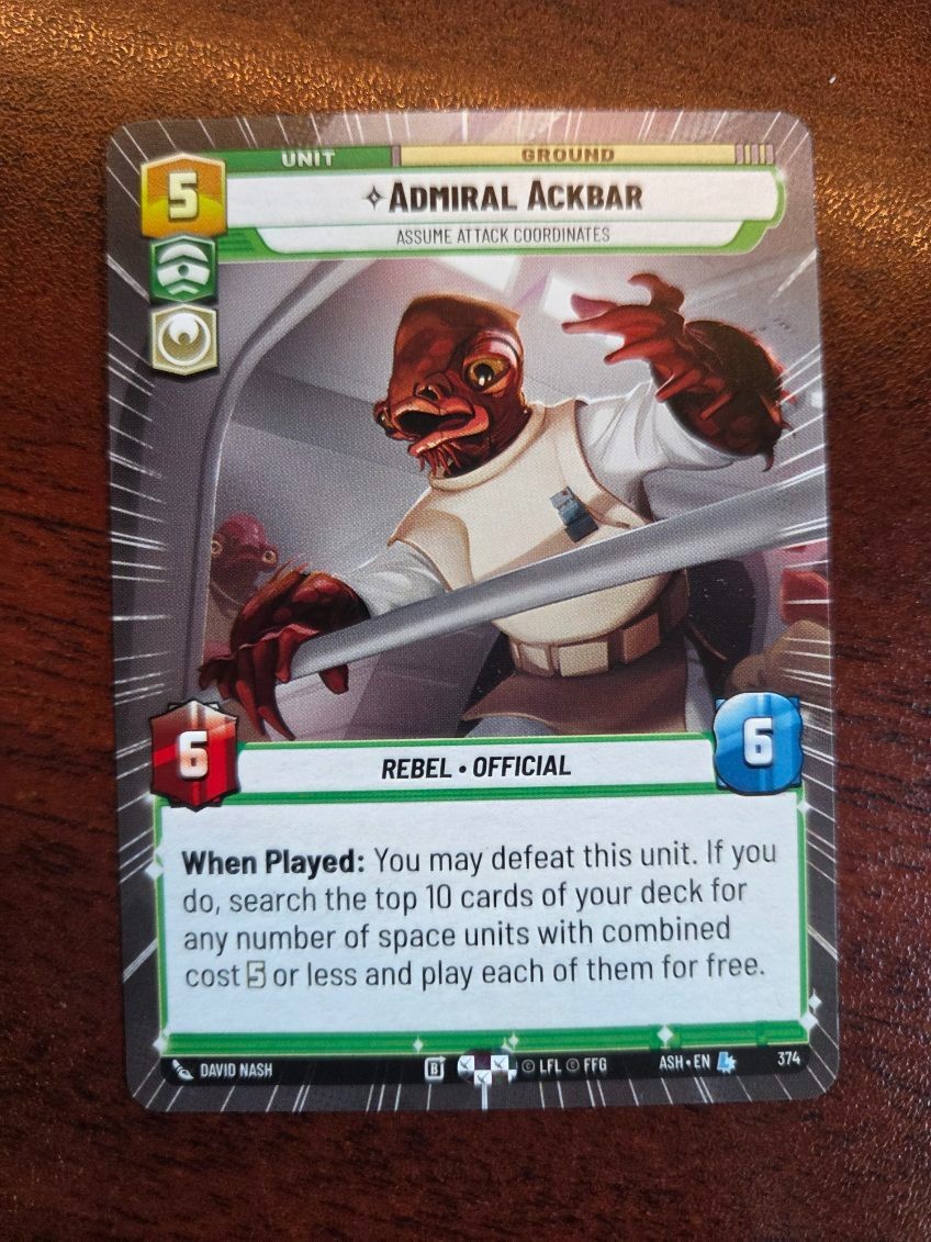 Star Wars Unlimited Ashes Of The Empire Hyperspace Ammiraglio Ackbar 374 L