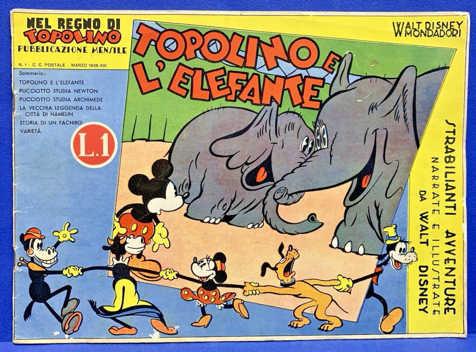 TOPOLINO E L' ELEFANTE Nel Regno di Topolino 1 DISNEY 1935 originale OTTIMO !!