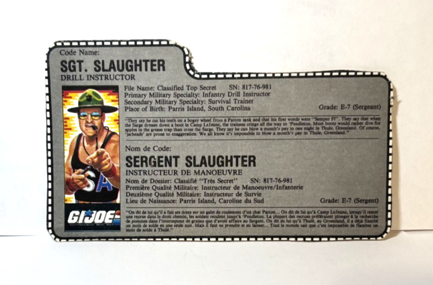 GI Joe Sgt. SCHEDA ARCHIVIO CANADESE MACELLAZIONE 1985 v1 *SPEDIZIONE COMBINATA!* Vintage RARO!
