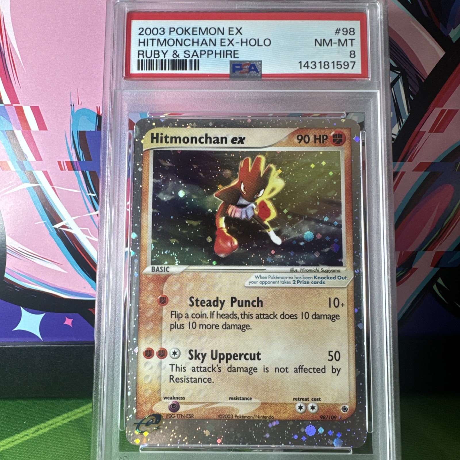 2003 POKEMON EX RUBINO E ZAFFIRO #98 HITMONCHAN EX-HOLO PSA 8 doppio vortice