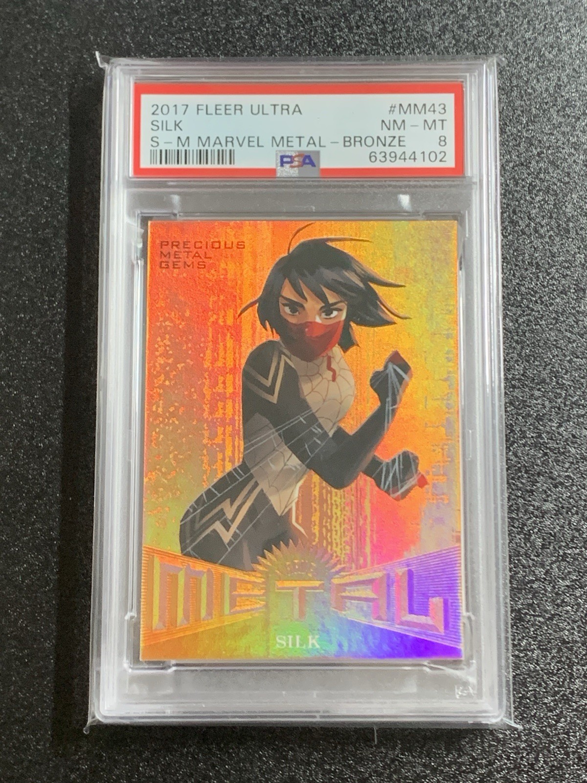 2017 Marvel Spider-Man #MM43 🔥 Gemme di metallo prezioso seta bronzo PSA 8 #/199 🔥