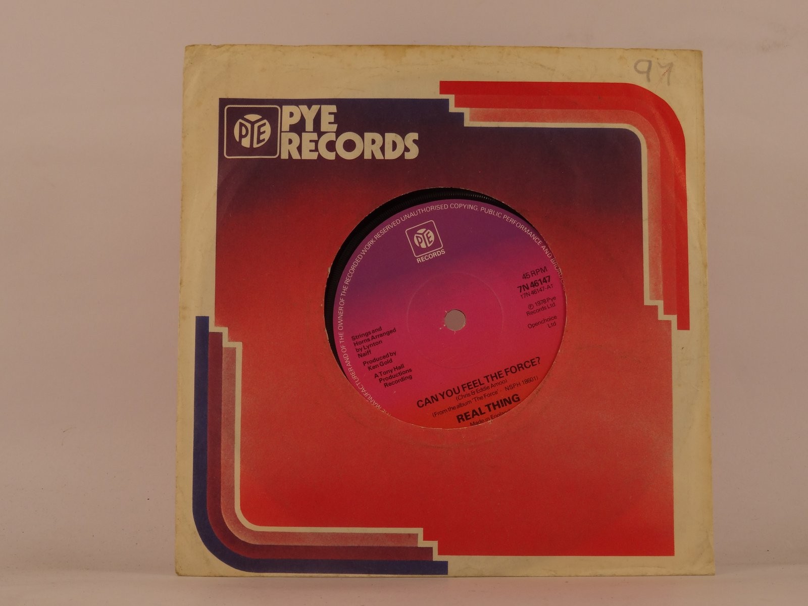 REAL THING CAN YOU FEEL THE FORCE (95) 2 Track 7" Single including Company Sleev