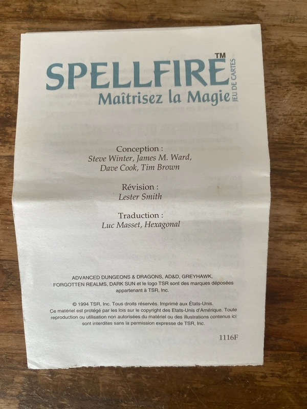 Spellfire notice 1 ere édition français adavanced dungeons and dragons
