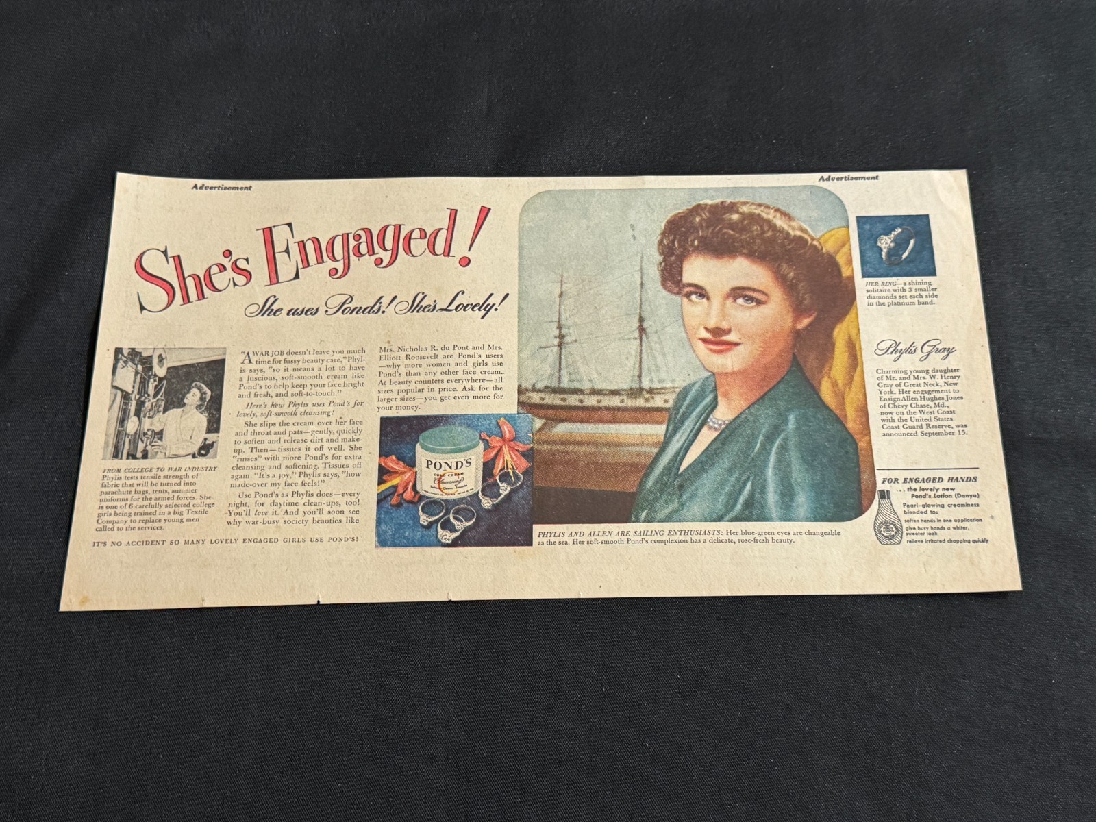 #03 Lot of 2 POND'S COLD CREAM Sunday Comics Section SHE'S ENGAGED! Ads 1943