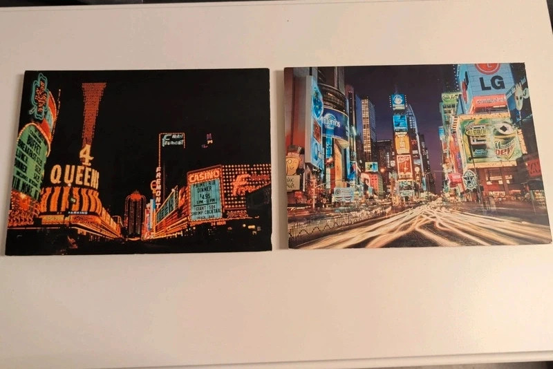 2er Set Wandbilder Holz / Holzbilder – Las Vegas & New York Times Square
