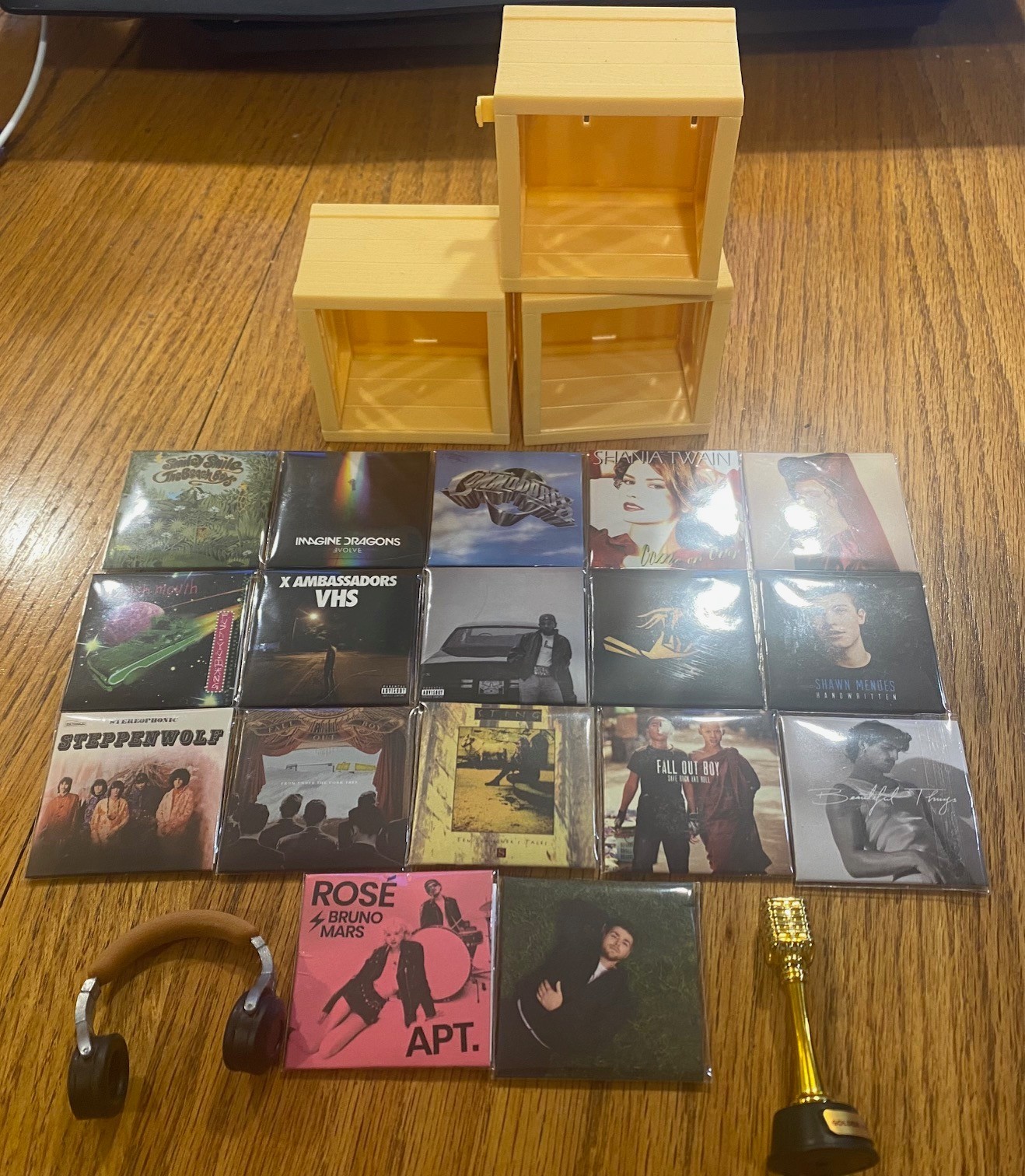 Mini Brands Lot of 17 Vinyl Records, Rare Golden Mic, Headphones and 3 Crates!