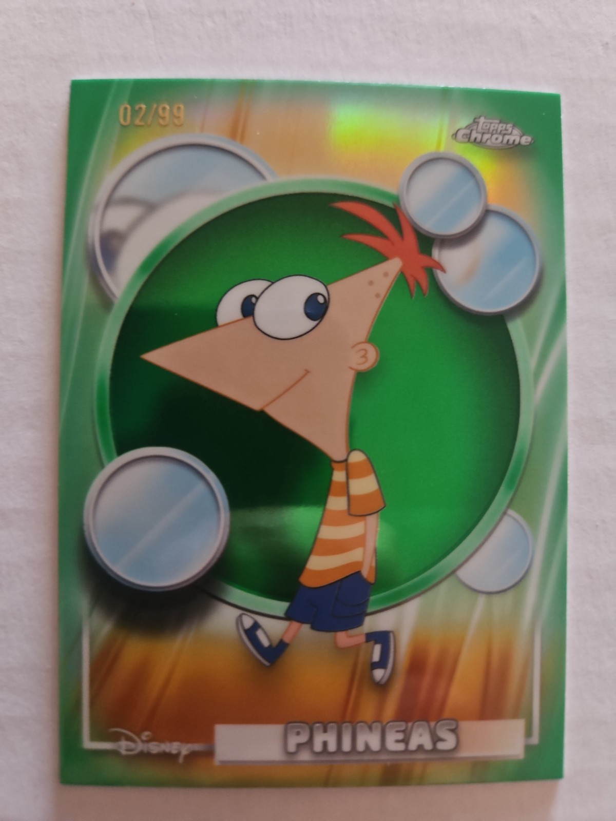 2025 Topps Chrome Disney Phineas rifrattore verde /99 #02/99 Phineas & Ferb