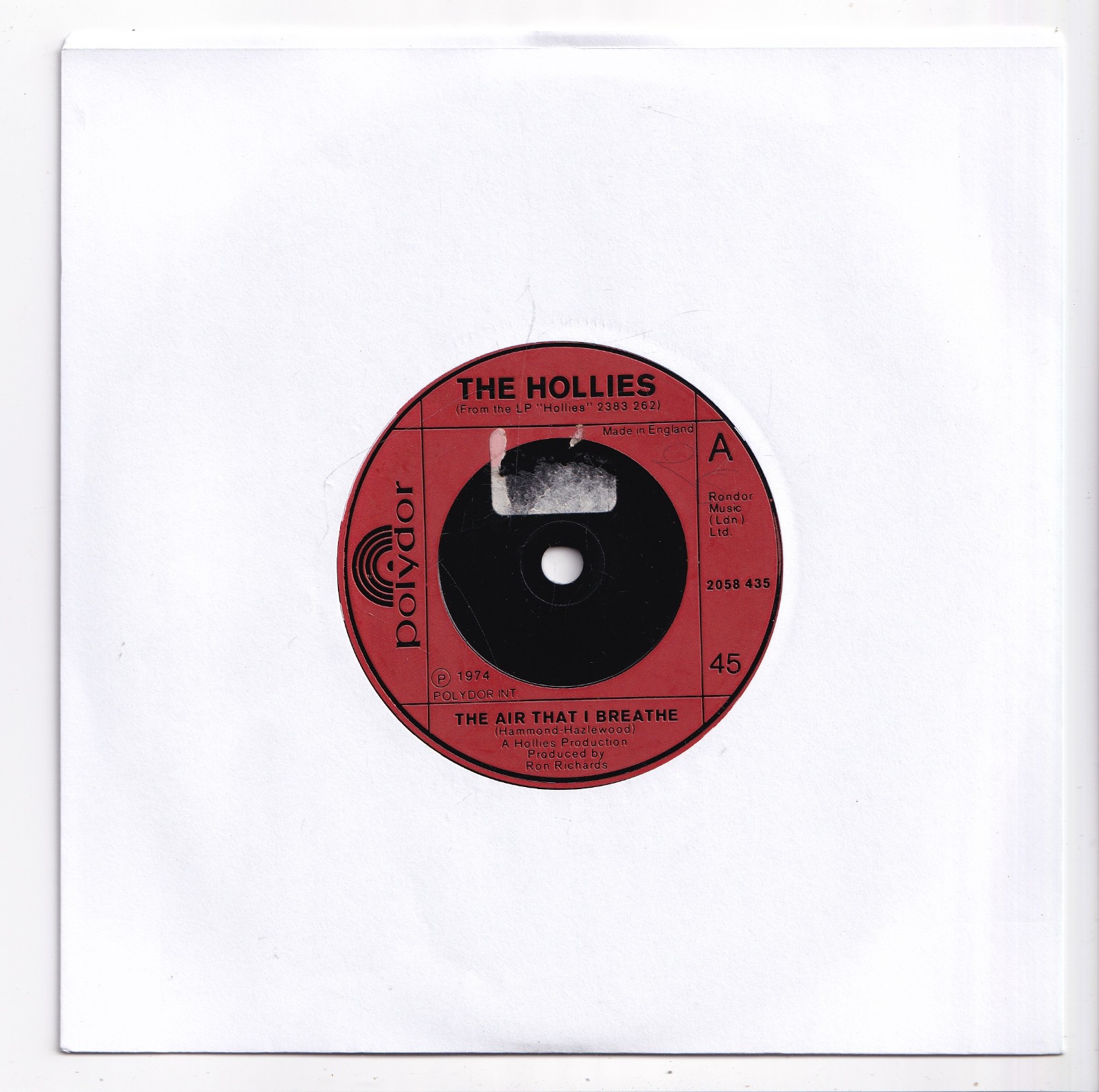 (AV517) The Hollies, The Air That I Breathe - 1974 - 7 inch vinyl