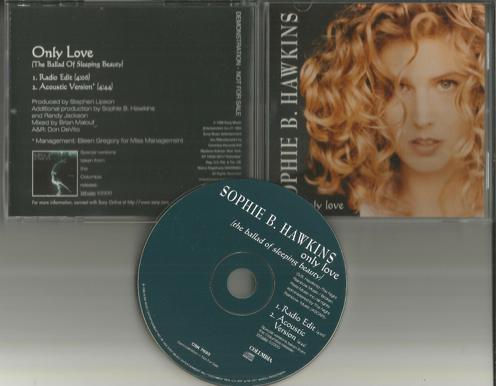 SOPHIE B. HAWKINS Only love w/ RARE ACOUSTIC &  EDIT PROMO DJ CD Single B 1996