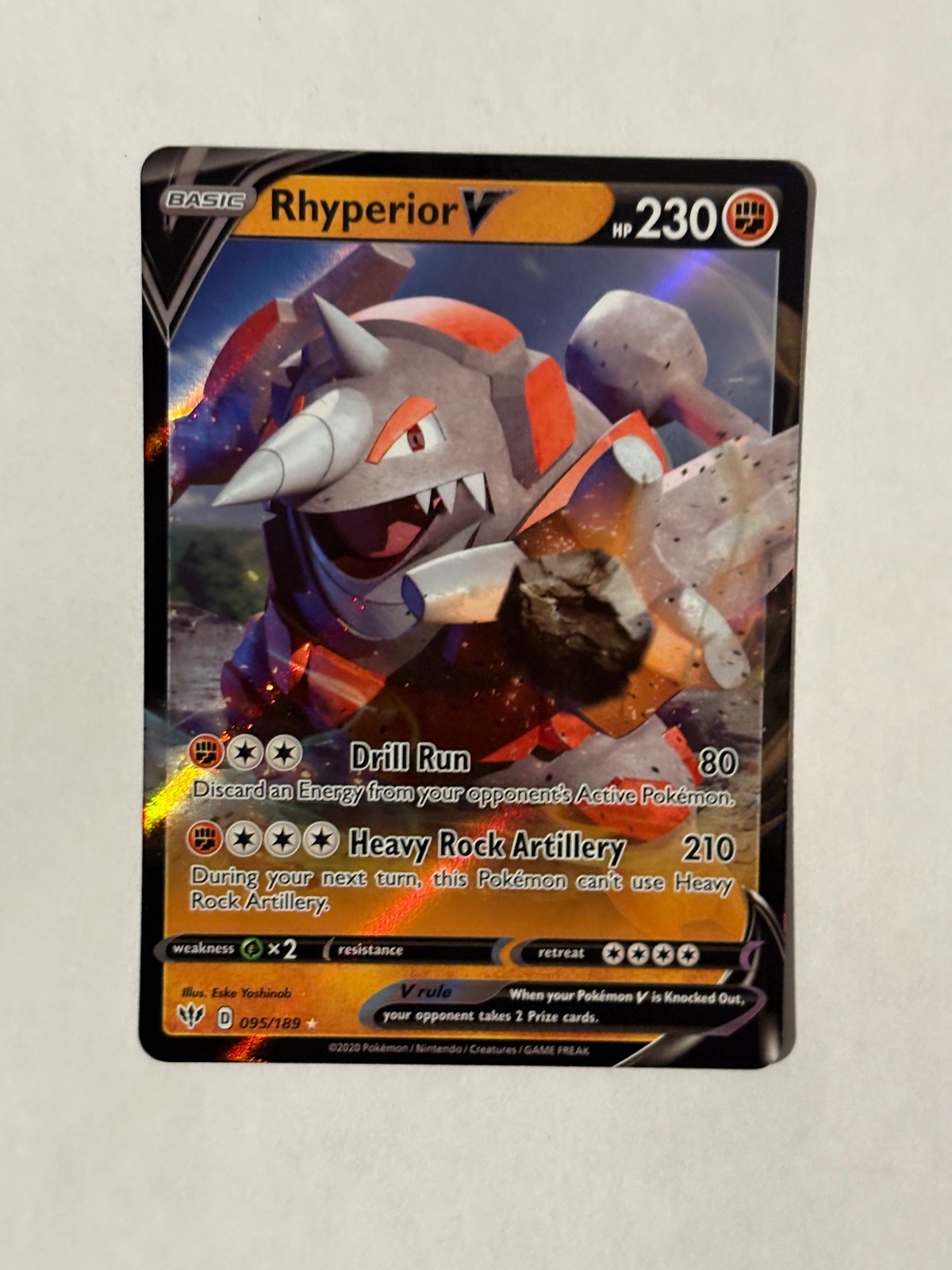 Pokemon Rhyperior V 095/189 Holo Ultra Raro Darkness Ablaze Near Mint