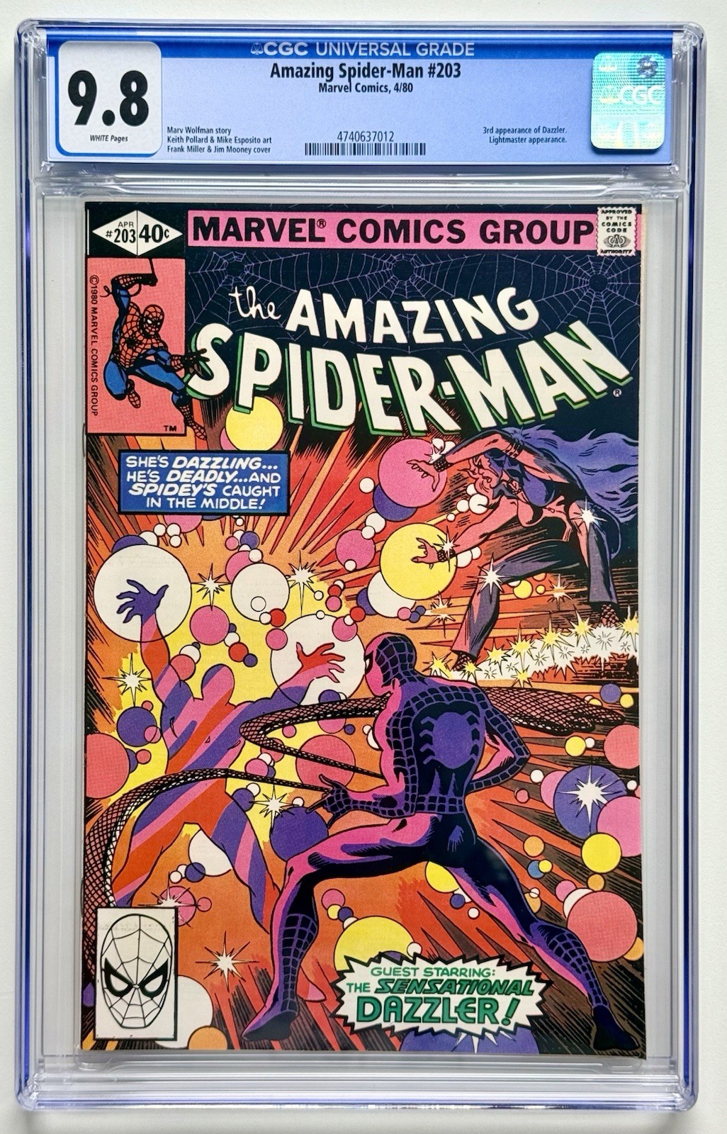 AMAZING SPIDER-MAN 203 * CGC 9.8 * 3rd Dazzler * MARVEL 1980 * FRESH CASE 🔥