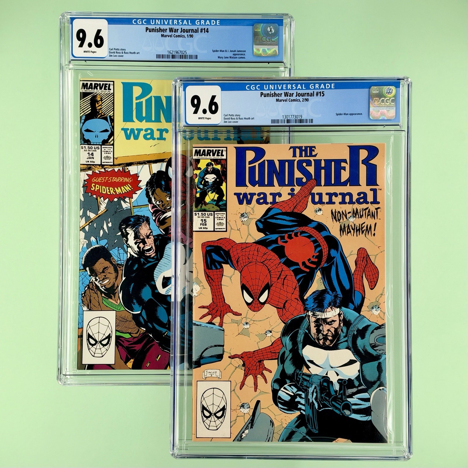 (Lotto di 2) Punisher War Journal #14 (CGC 9.6) & #15 (CGC 9.6) Copertine Jim Lee