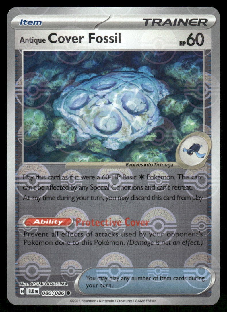 Antica Copertina Fossil (Modello Poke Ball) 080/086 Holo Bullone Nero Pokemon NM