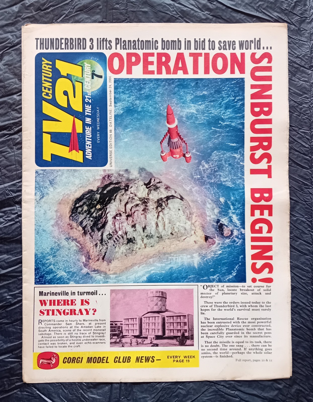 TV Century 21 comic #88 (24/09/1966). Flat/clean/complete. VG/FN