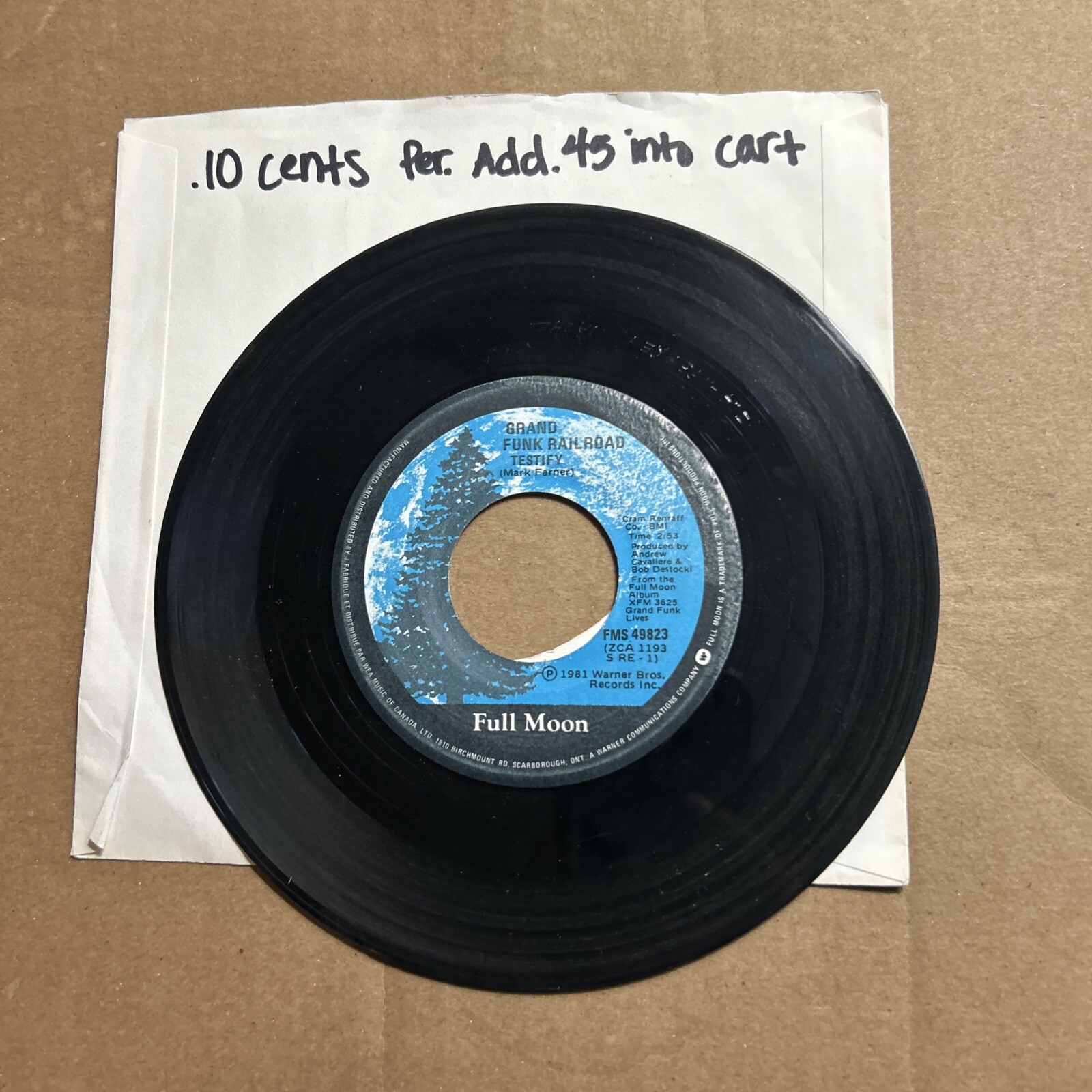 Grand Funk Railroad Testify/you Y O U Full Moon Records 45