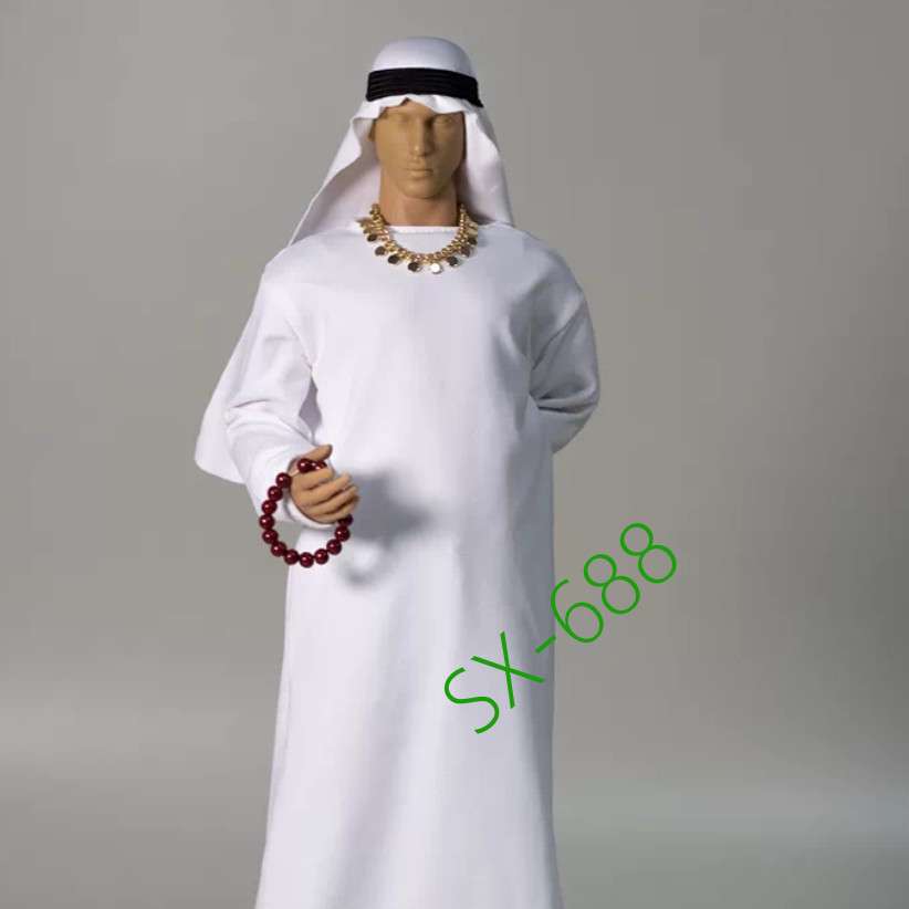 Modellino scala 1/6 uomo bianco cappotto lungo bianco ‌ghutra‌ model fit 12" corpo