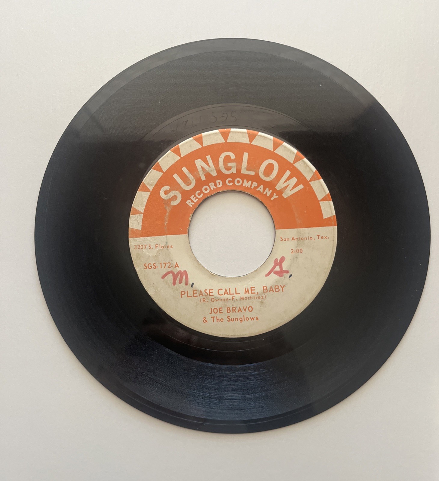 Joe Bravo & The Sunglows “Please Call Me Baby” Tejano Tex Mex Record 