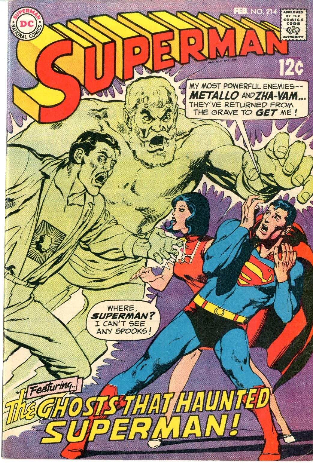 Superman # 214 FINE VERY FINE febbraio 1969 Neal Adams copertina Bates