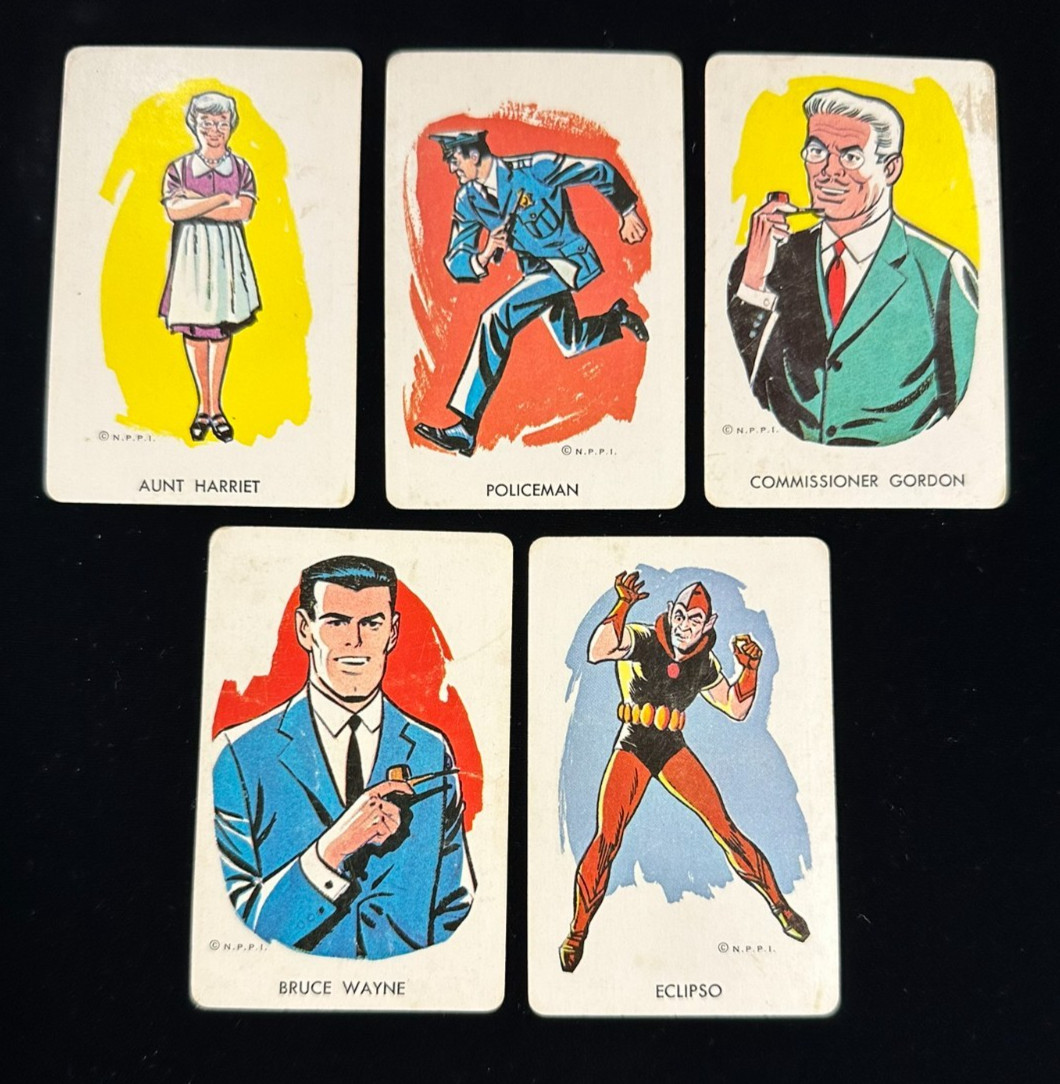 Lotto 5 carte da gioco Whitman Batman 1966 Bruce Wayne Commissario Gordon