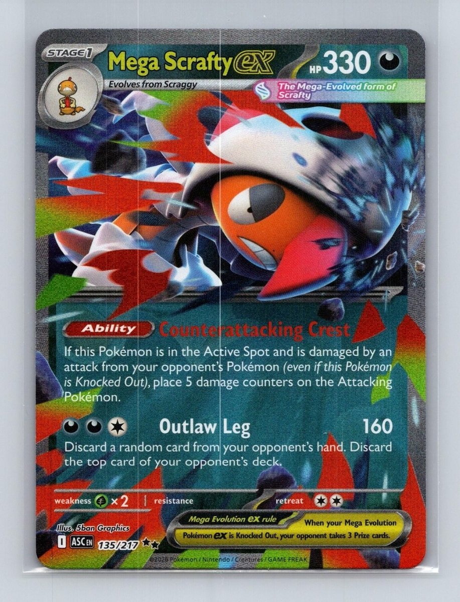 Mega Scrafty ex 135/217 Doppio Raro Eroi Ascesi Pokemon Holo Near Mint