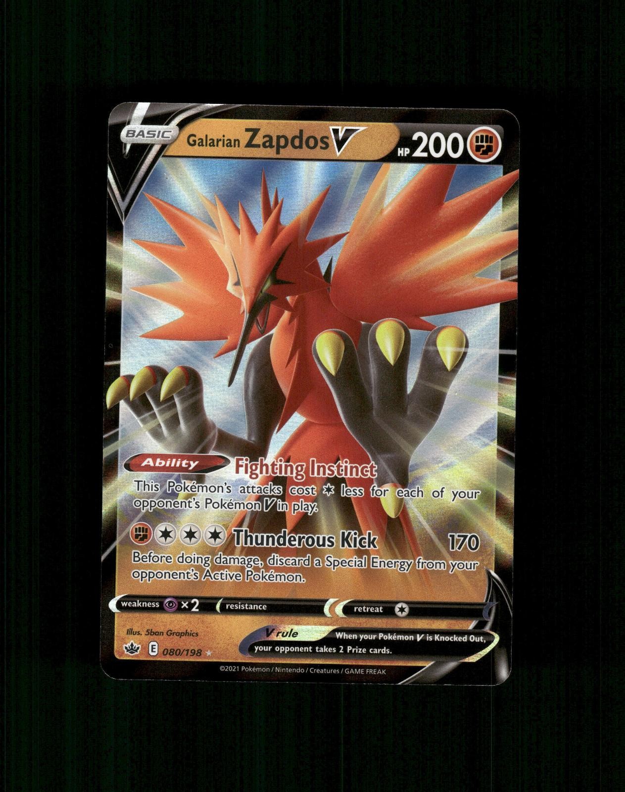 Galarian Zapdos V 080/198 Holo V Raro Regno Ghiacciante Pokemon Near Mint