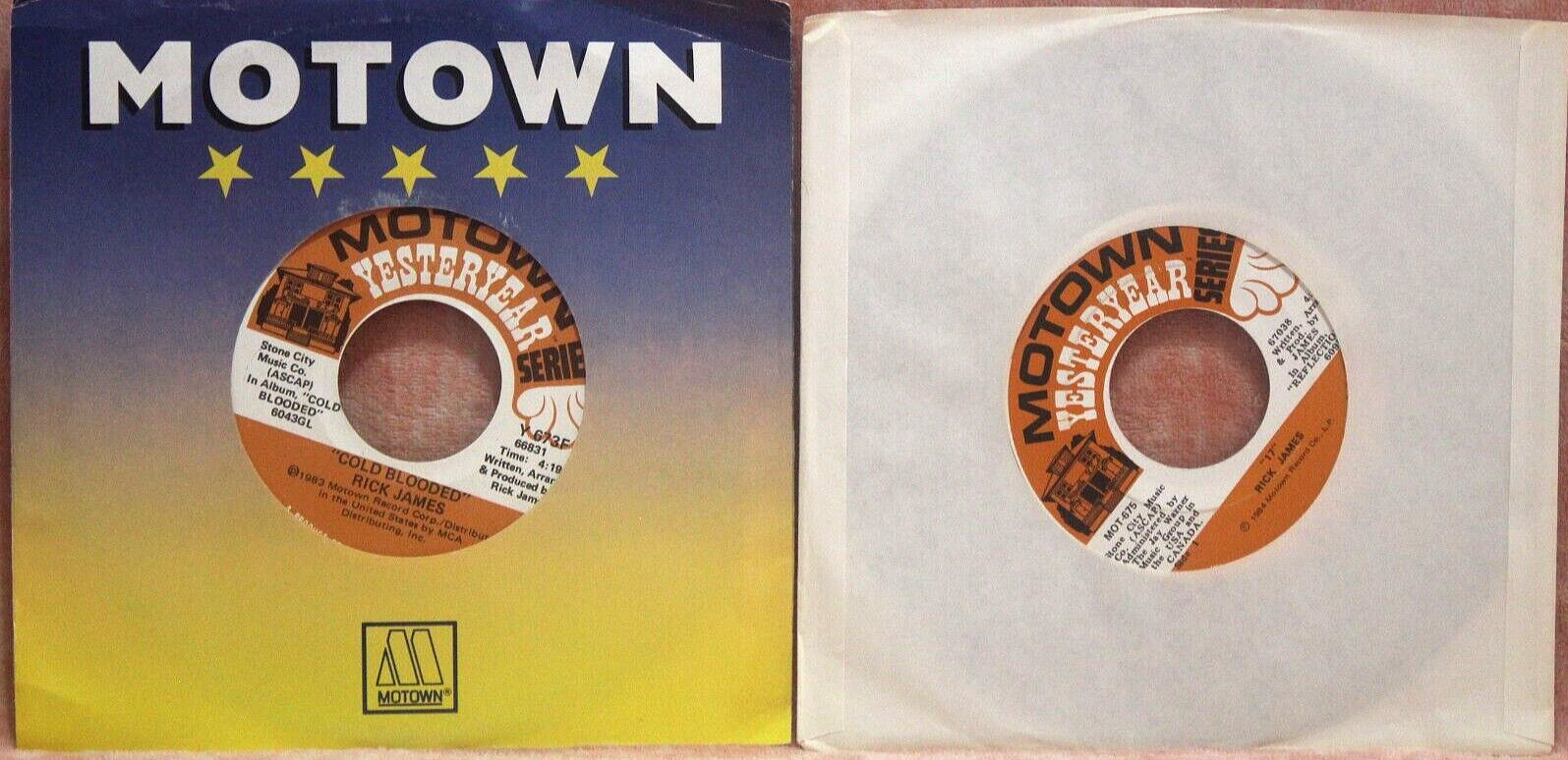 Rick James 7" 45rpm lot (2) Cold Blooded / She Blew My Mind 17 / Ebony Eyes