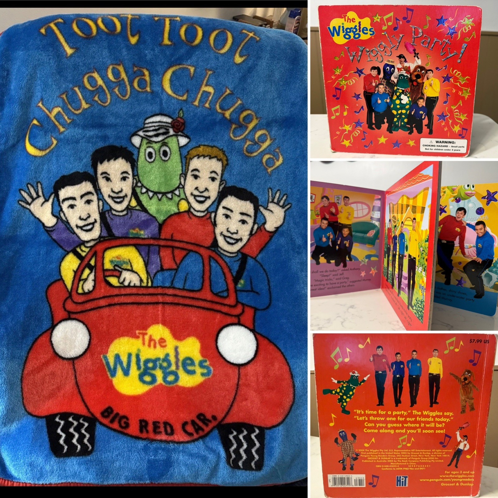 Coperta peluche vintage The Wiggles Big Red Car Toot Toot 29” x 43” bambino e LIBRO