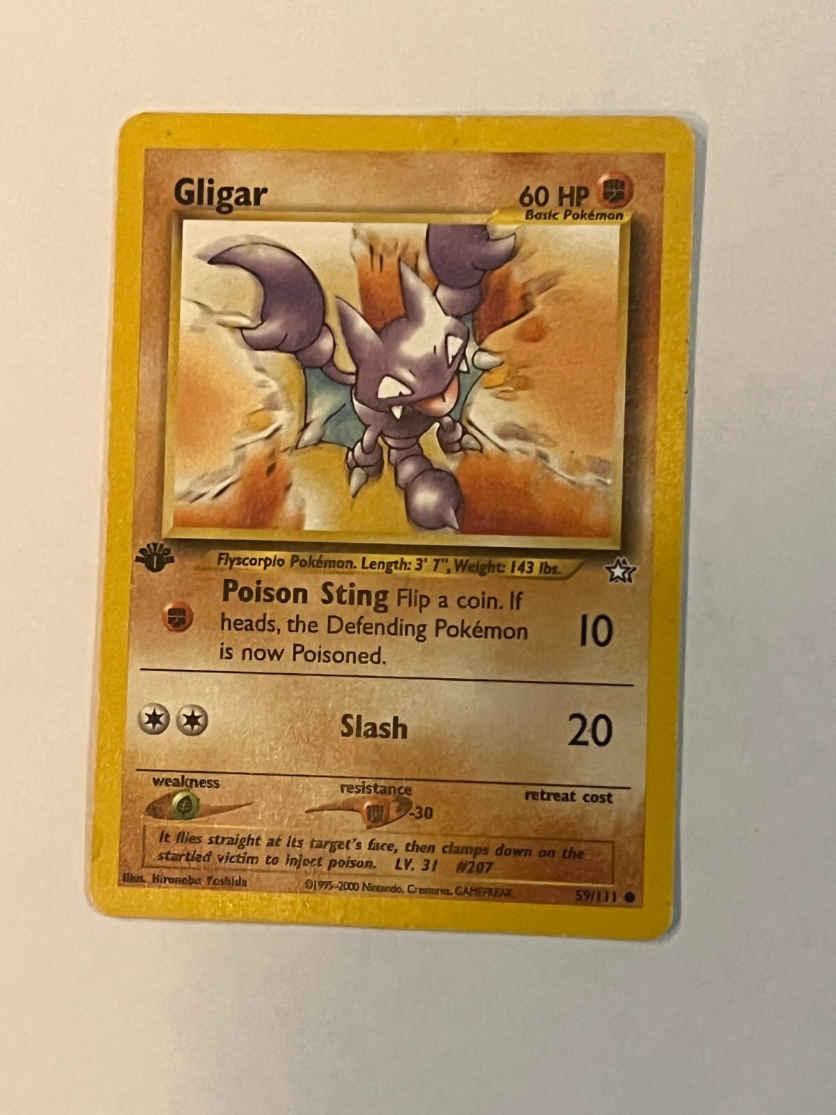 Gligar 59/111 1st Edition Neo Genesis Set WOTC Vintage Pokemon Card 2000