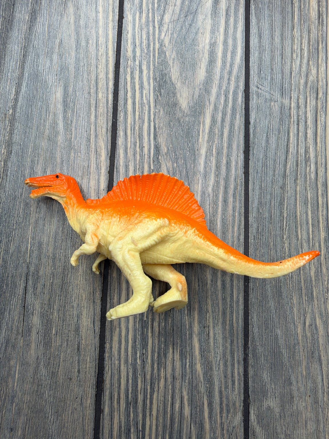 Spinosaurus Dinosaur Action Figure Toy Yellow Orange Plastic Kids Play