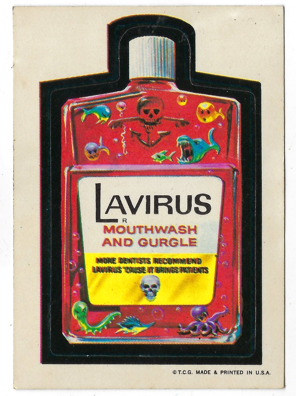 1973 Wacky Packages 1st Series 1 LAVIRUS MOUTHWASH & GURGLE white back nm-