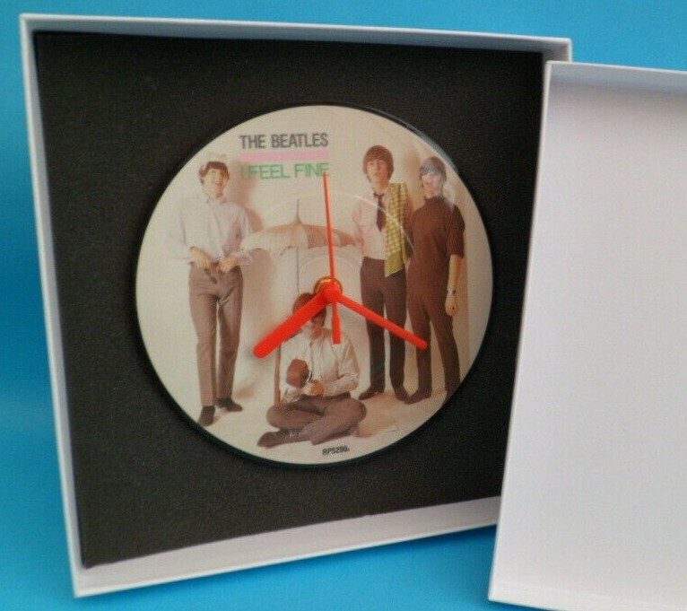 BEATLES CLOCK I FEEL FINE Upcycled Picture Disc Wall CLOCK PD7046 7" Hit Single.