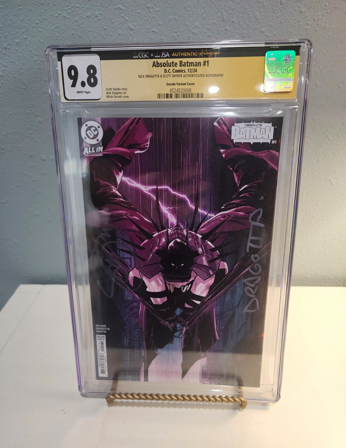 Copertina Absolute Batman #1 CGC 9.8 Gerads firmata da Scott Snyder e Nick Dragotta