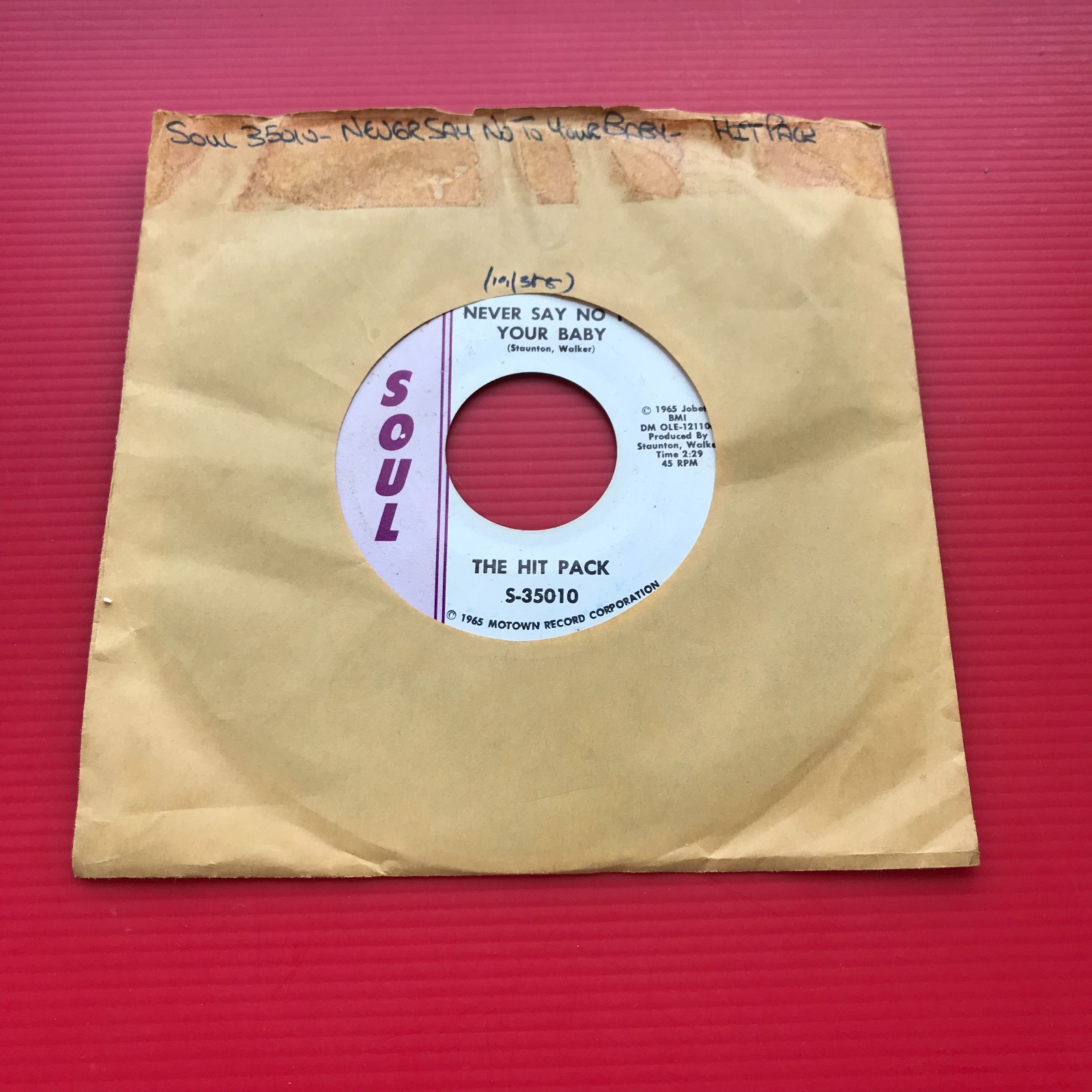 THE HIT PACK Never Say No To Your Baby 1965 US 7" vinyl single 45 record Wigan