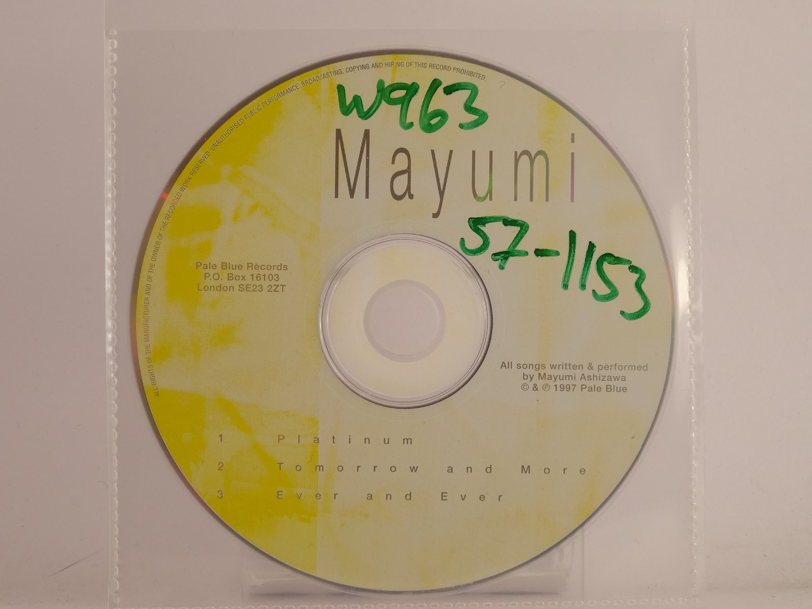 MAYUMI PLATINUM/TOMORROW AND MORE (X10) 3 Track CD Single including Plastic Slee