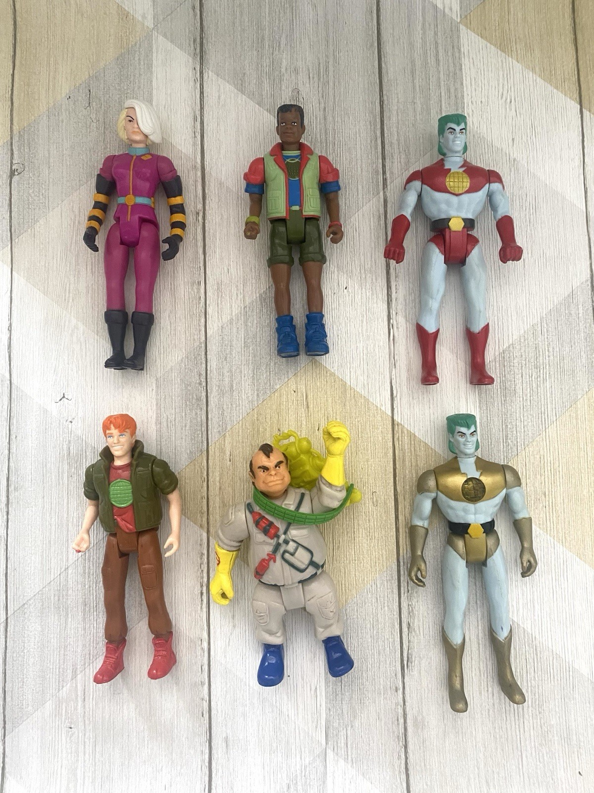 Giocattoli vintage anni 90 Captain Planet Figure - Dr Bright - Sly Sludge - Gold Captain