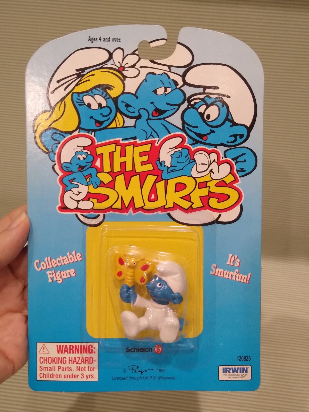 Puffo Figura Puffo Bambino con Farfalla Gialla 1995 Vintage Puffi Giocattolo MOC NUOVO CON SCATOLA