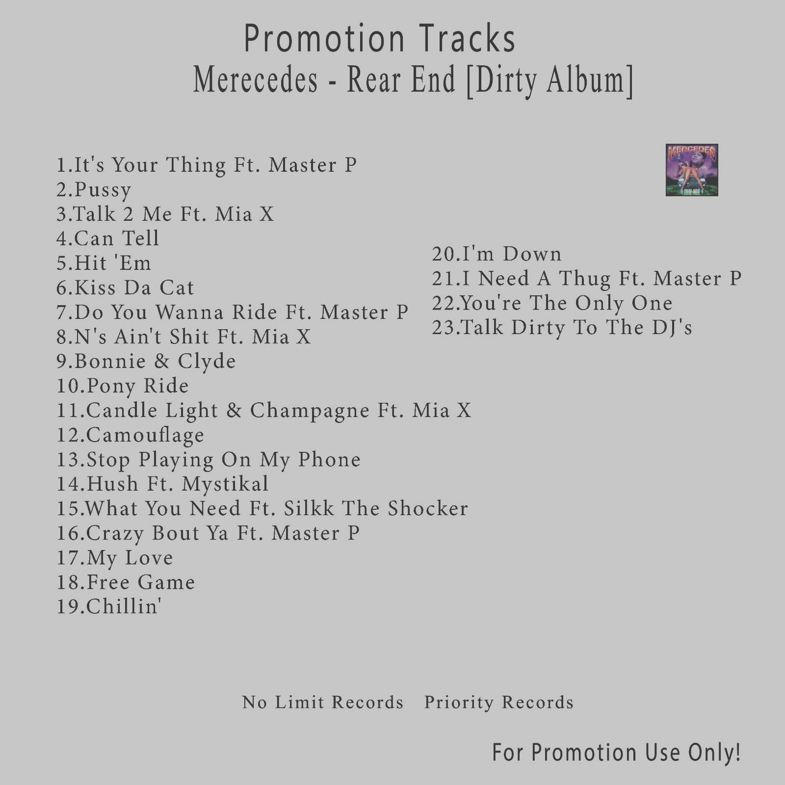 Rap/Hip-Hop.. White CD. Merecedes - Rear End [Dirty Album]