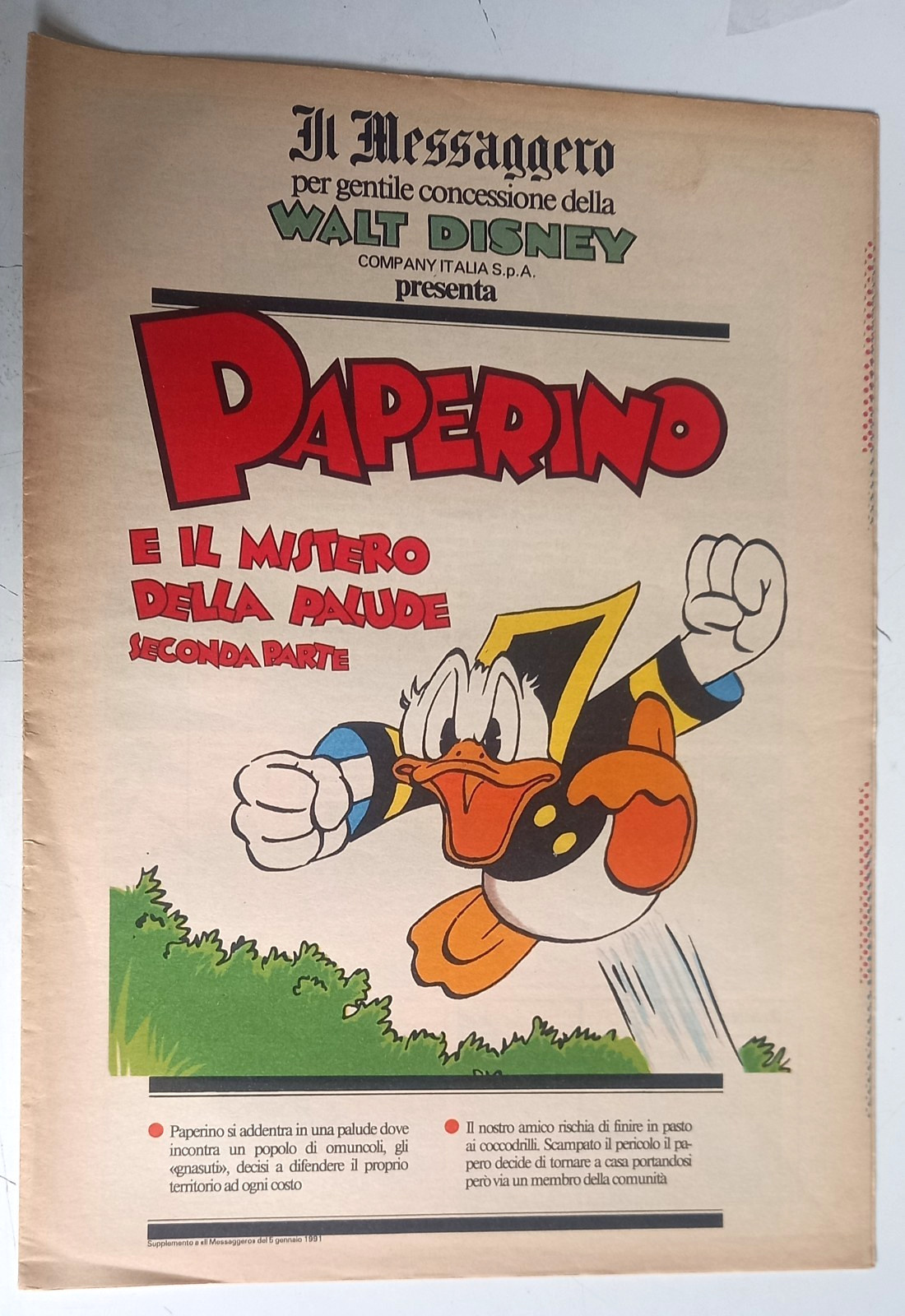 PAPERINO e il Mistero della Palude 2° sup. a IL MESSAGGERO 5/1/1991 -Disney-I7